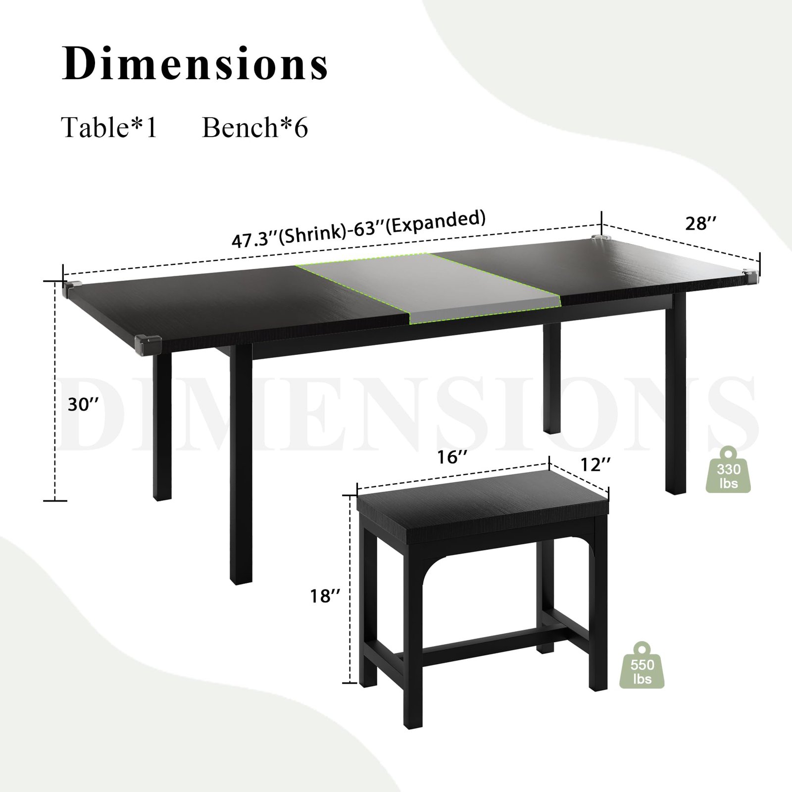 YOSIMFUR 5-Piece Dining Table Set for 4-8 People, 63 - Image 31