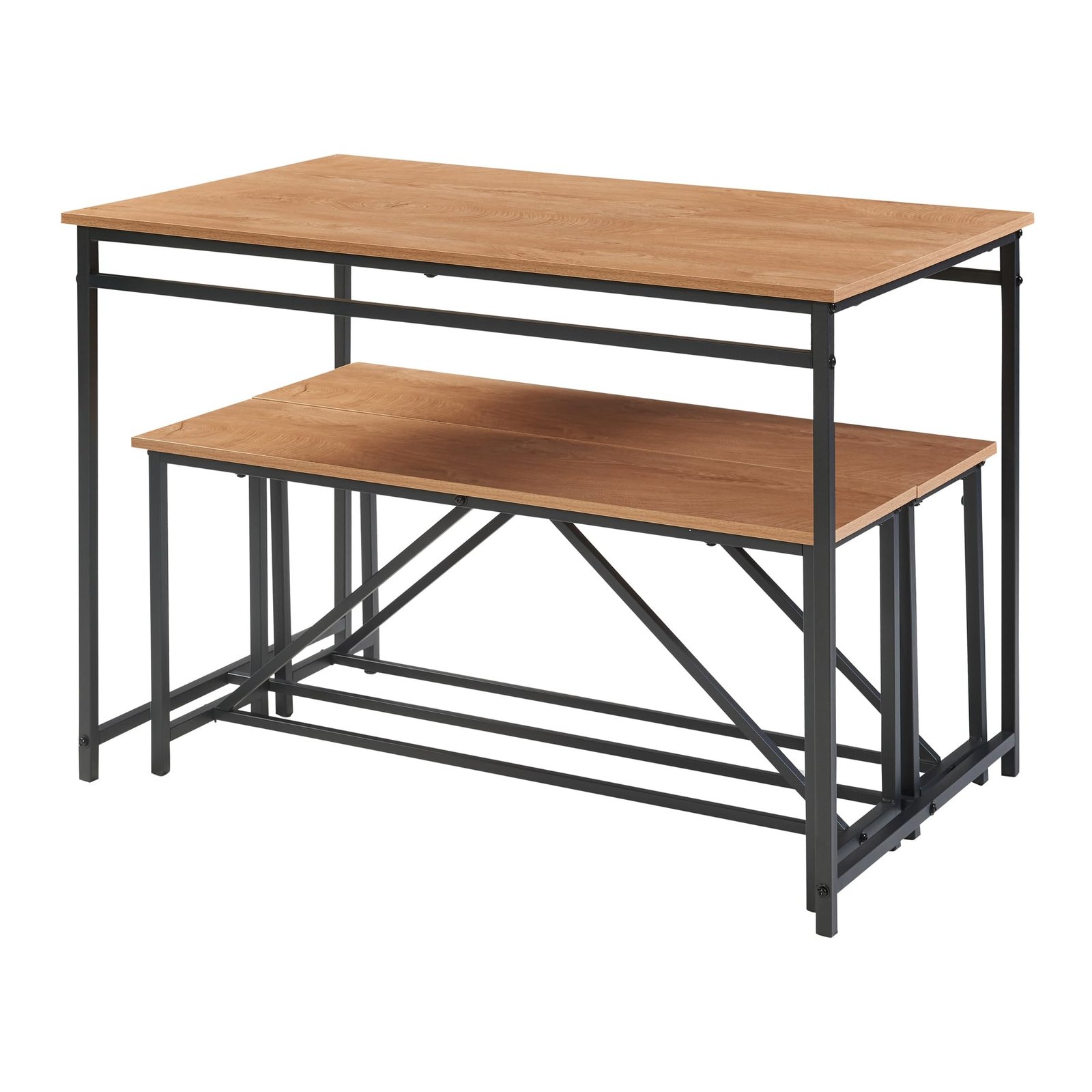 YOSIMFUR 3 Piece Dining Room Table Set 43 Inch Kitchen Table with Two Benches Breakfast Table Top with Sew Kerf Finish Metal Frame Dining Room Home (Black Brown) - Image 18