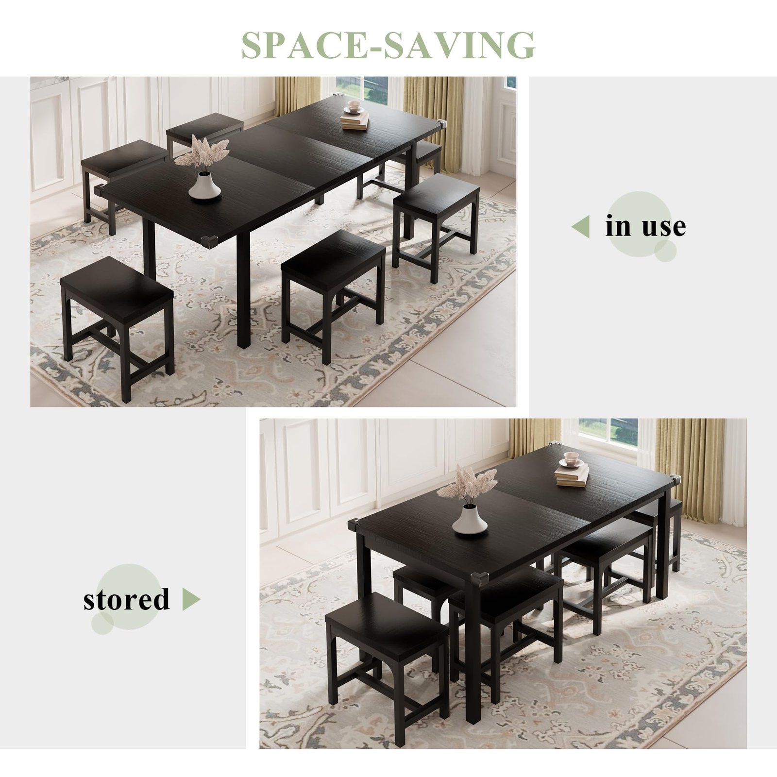 YOSIMFUR 5-Piece Dining Table Set for 4-8 People, 63 - Image 30