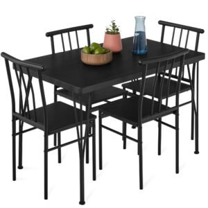 YOSIMFUR 5-Piece Metal and Wood Indoor Modern Rectangular Dining Table Furniture Set for Kitchen, Dining Room, Dinette, Breakfast Nook w/ 4 Chairs - Gray