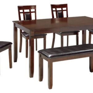 YOSIMFUR Signature Design by Ashley Bennox Dining Room Set, Includes Table, 4 18" Chairs & Bench, Brown