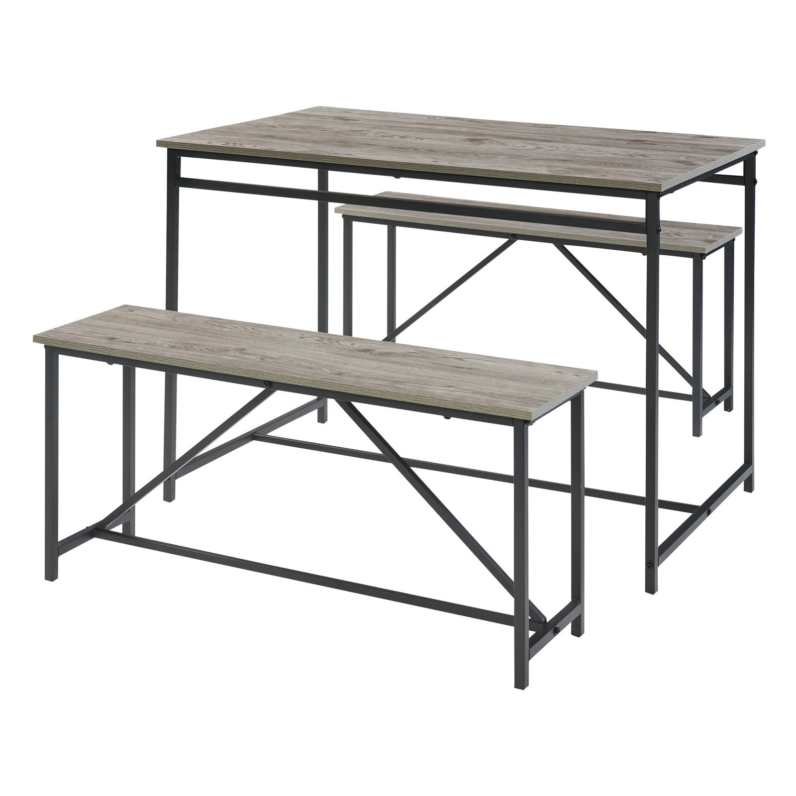 YOSIMFUR 3 Piece Dining Room Table Set 43 Inch Kitchen Table with Two Benches Breakfast Table Top with Sew Kerf Finish Metal Frame Dining Room Home (Black Brown) - Image 7