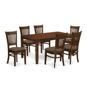 YOSIMFUR Furniture LYVA7-ESP-C 7 Piece Kitchen Table Set Consist of a Rectangle Dining Table with Butterfly Leaf and 6 Linen Fabric Dining Room Chairs, 36x66 Inch, Espresso