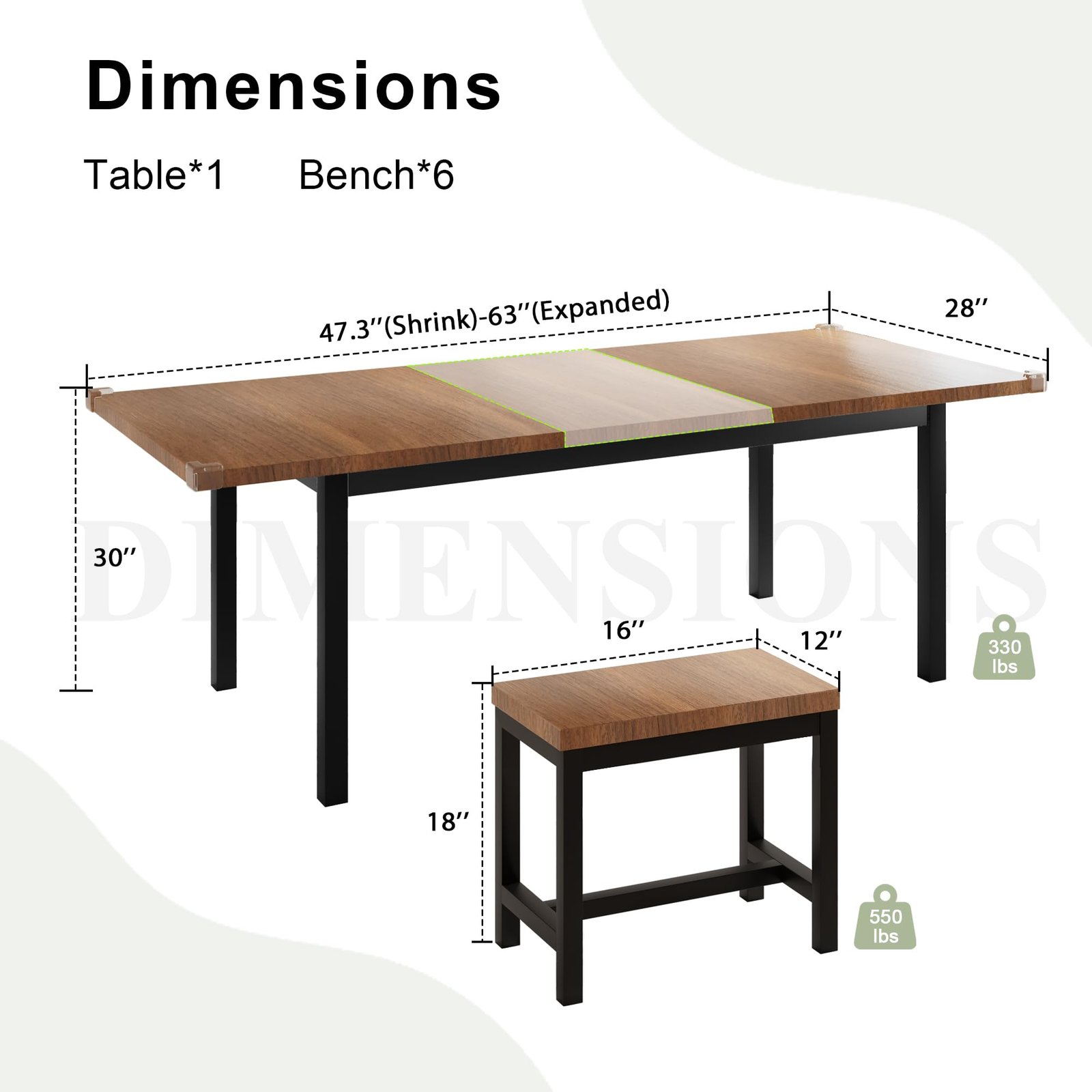 YOSIMFUR 5-Piece Dining Table Set for 4-8 People, 63 - Image 59