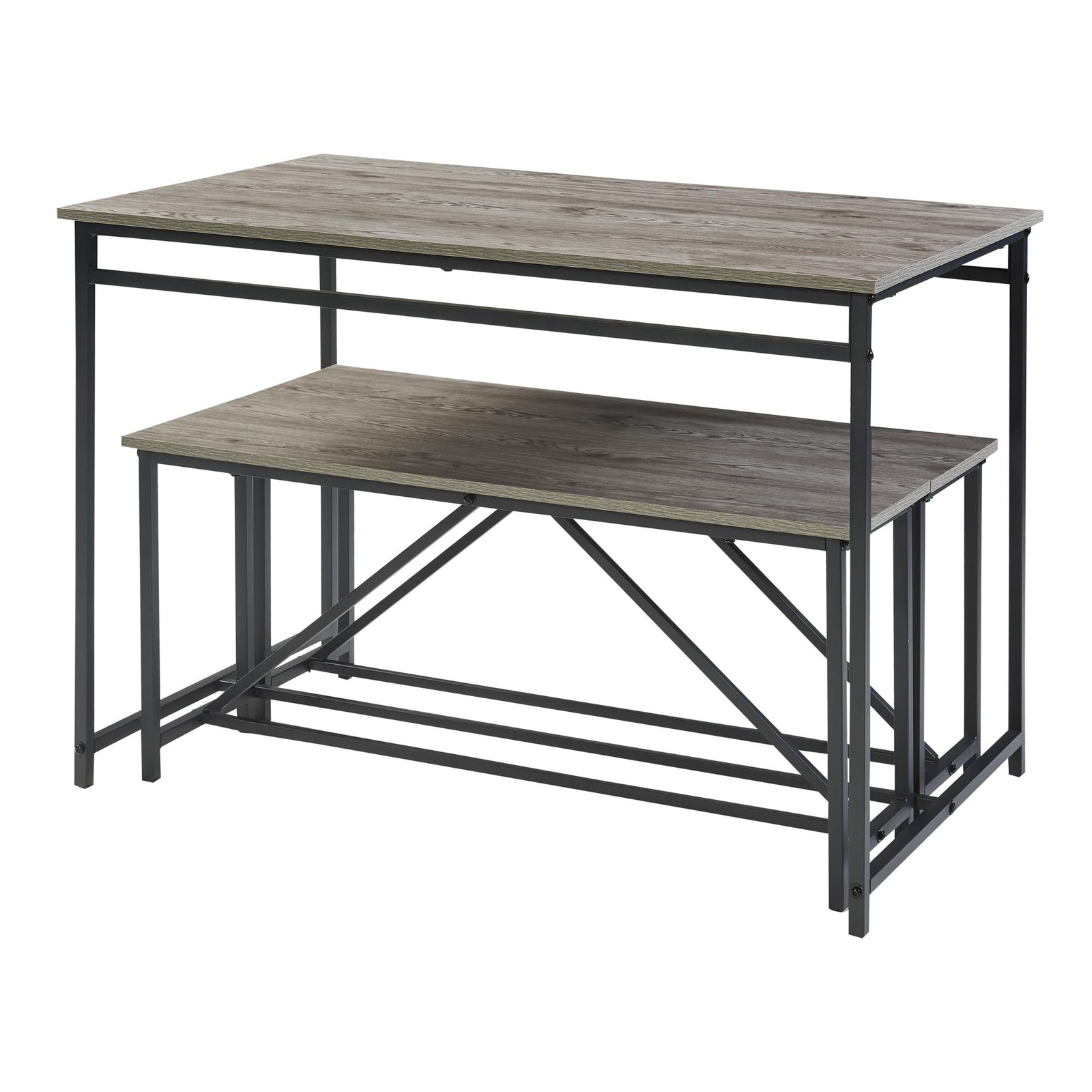 YOSIMFUR 3 Piece Dining Room Table Set 43 Inch Kitchen Table with Two Benches Breakfast Table Top with Sew Kerf Finish Metal Frame Dining Room Home (Black Brown) - Image 9