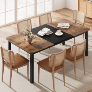 YOSIMFUR Dining Table for 6-8 People, 78.7 Inch Long Kitchen Table with Sturdy Metal Frame & Rustic Brown Finish - Seats 6 Rectangular Counter for Dinner, Easy to Install(Only Table)