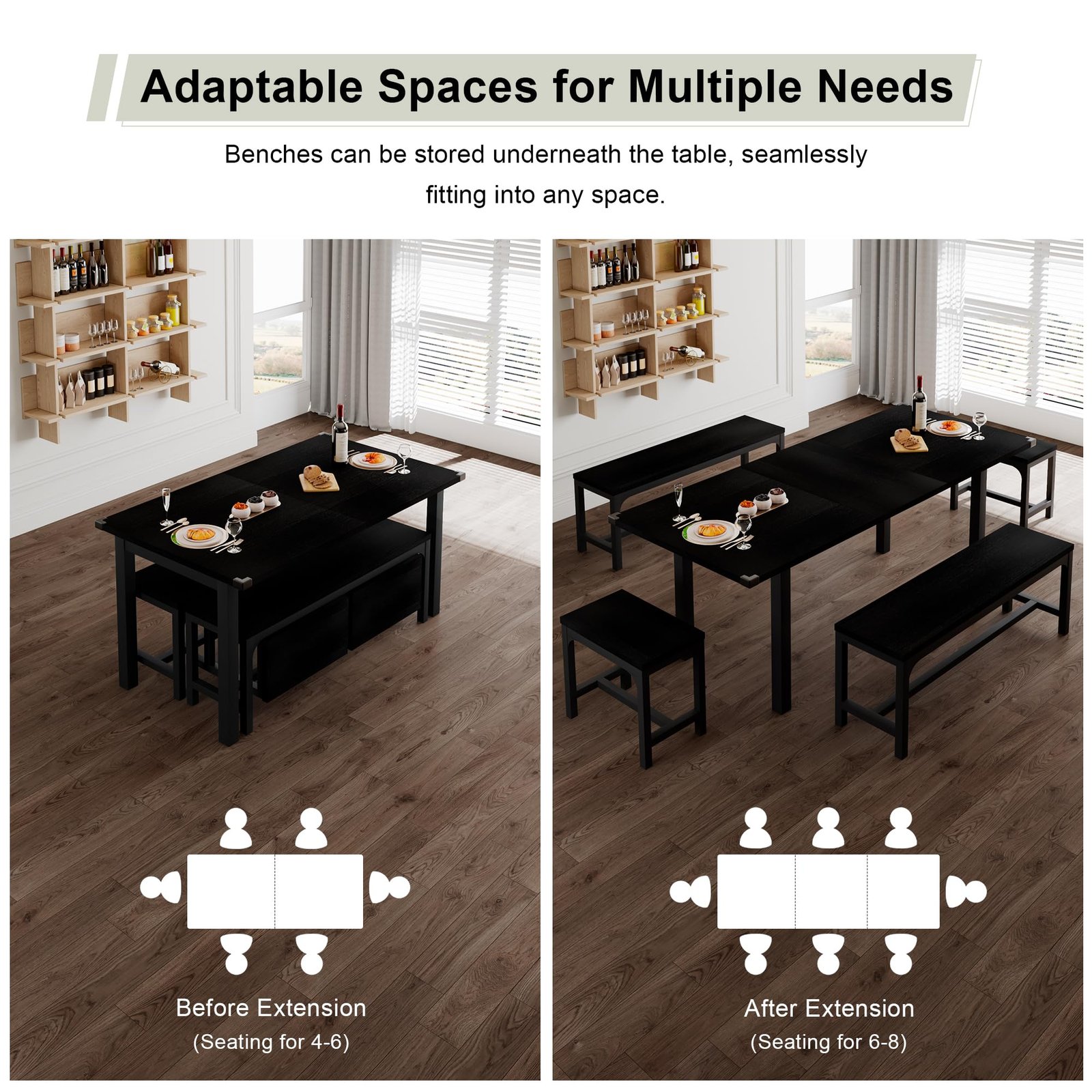 YOSIMFUR 5-Piece Dining Table Set for 4-8 People, 63 - Image 49