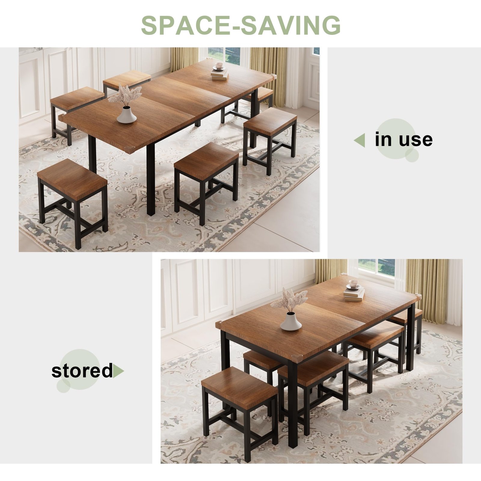 YOSIMFUR 5-Piece Dining Table Set for 4-8 People, 63 - Image 56