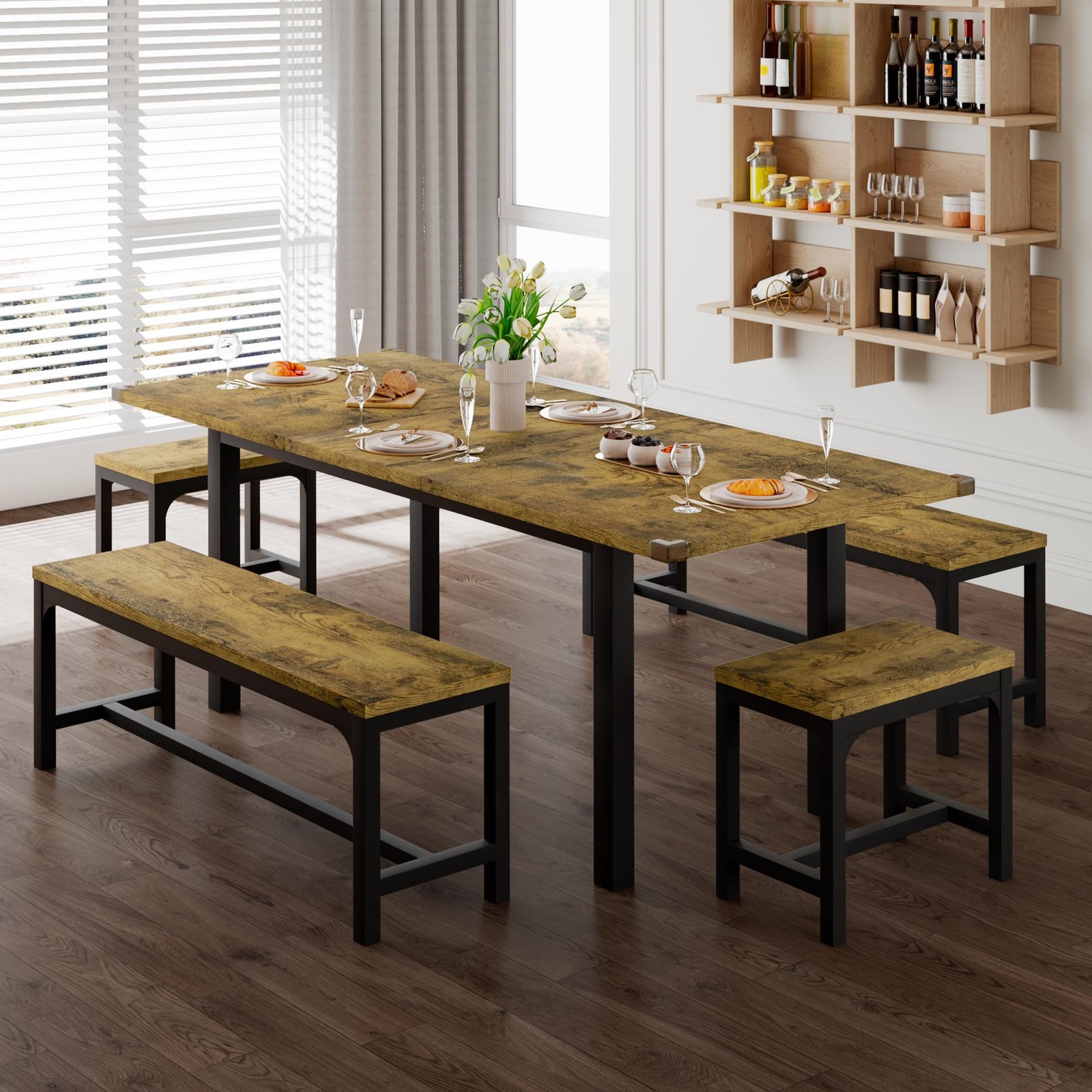 YOSIMFUR 5-Piece Dining Table Set for 4-8 People, 63 - Image 9