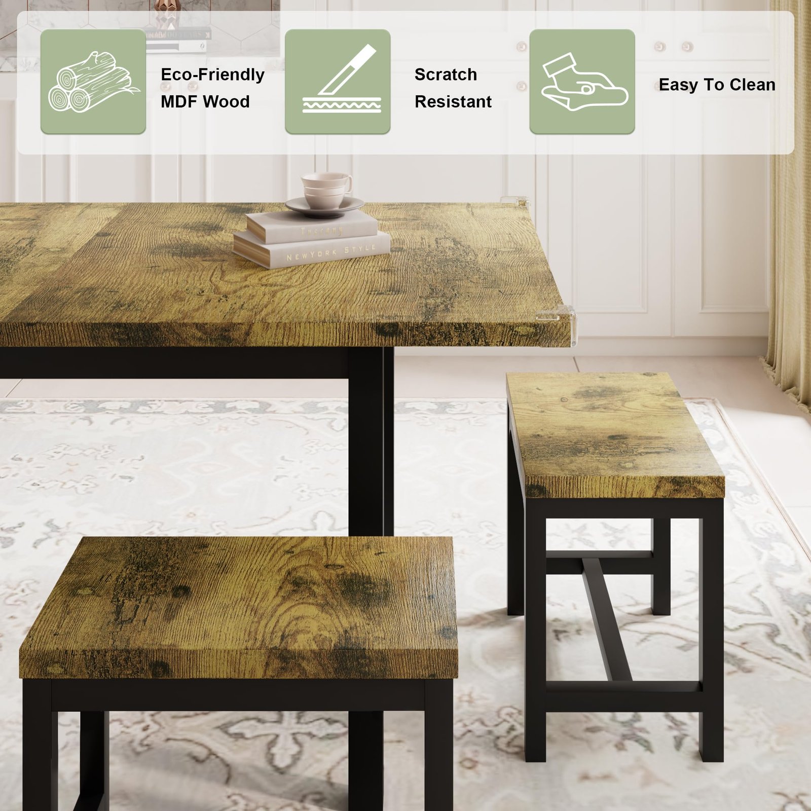 YOSIMFUR 5-Piece Dining Table Set for 4-8 People, 63 - Image 43
