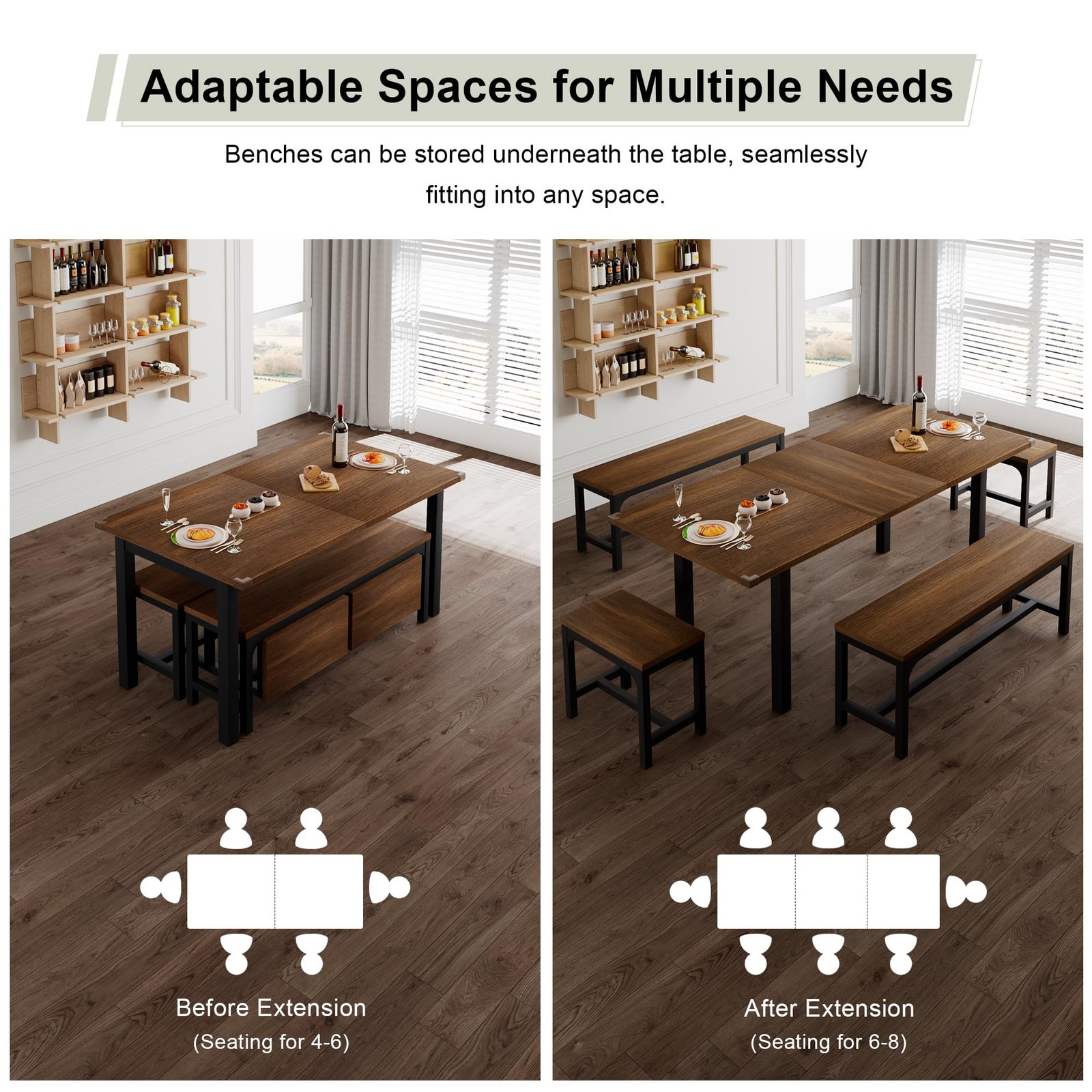 YOSIMFUR 5-Piece Dining Table Set for 4-8 People, 63 - Image 4