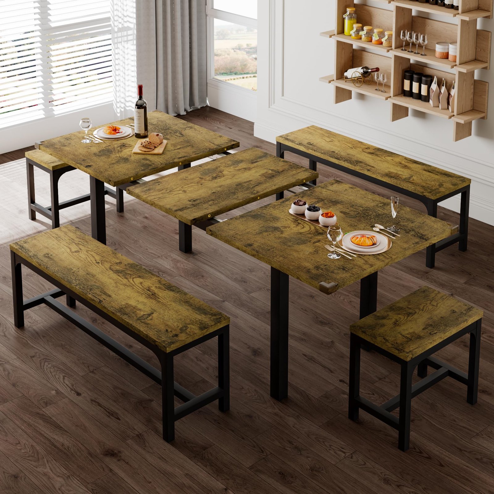 YOSIMFUR 5-Piece Dining Table Set for 4-8 People, 63 - Image 10