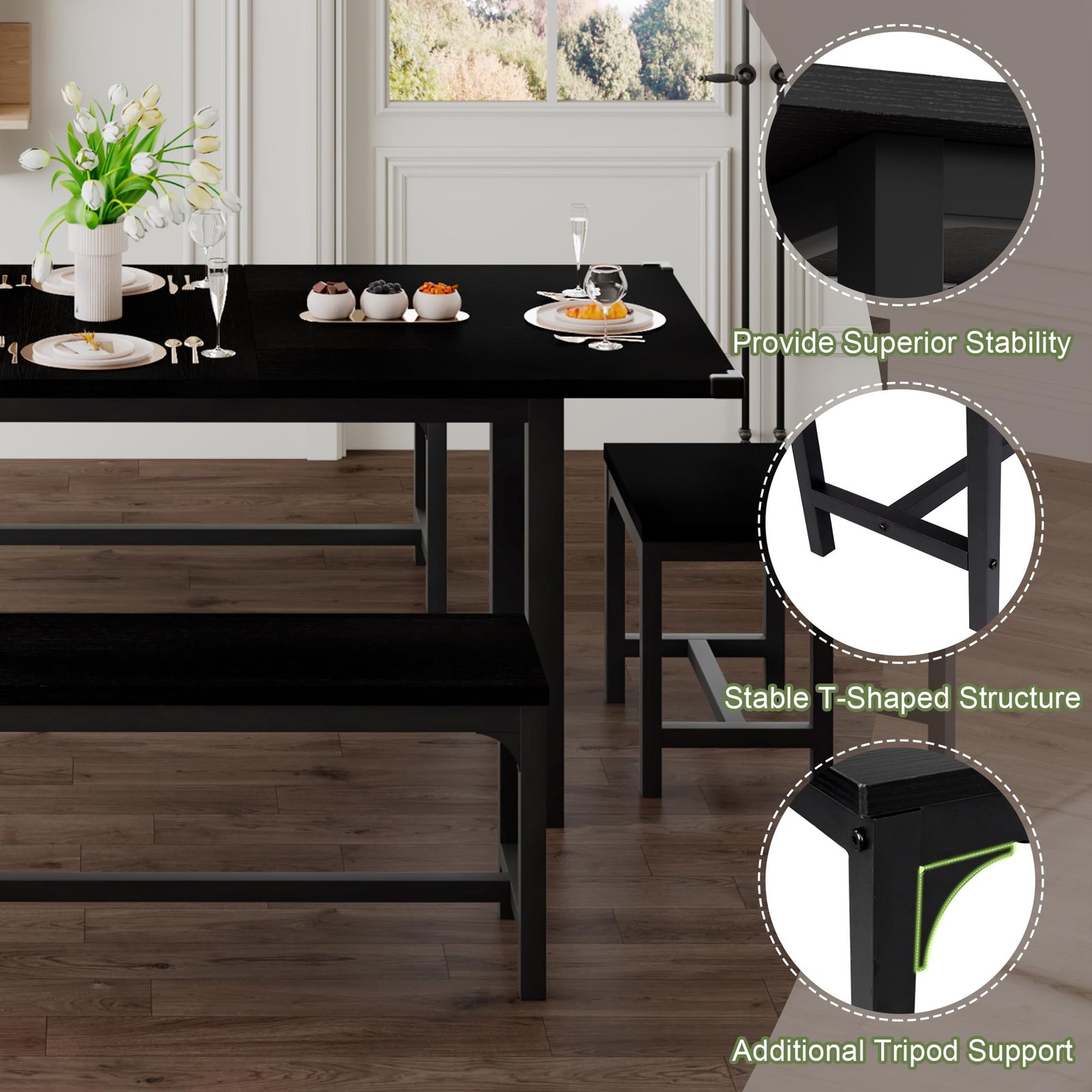 YOSIMFUR 5-Piece Dining Table Set for 4-8 People, 63 - Image 51