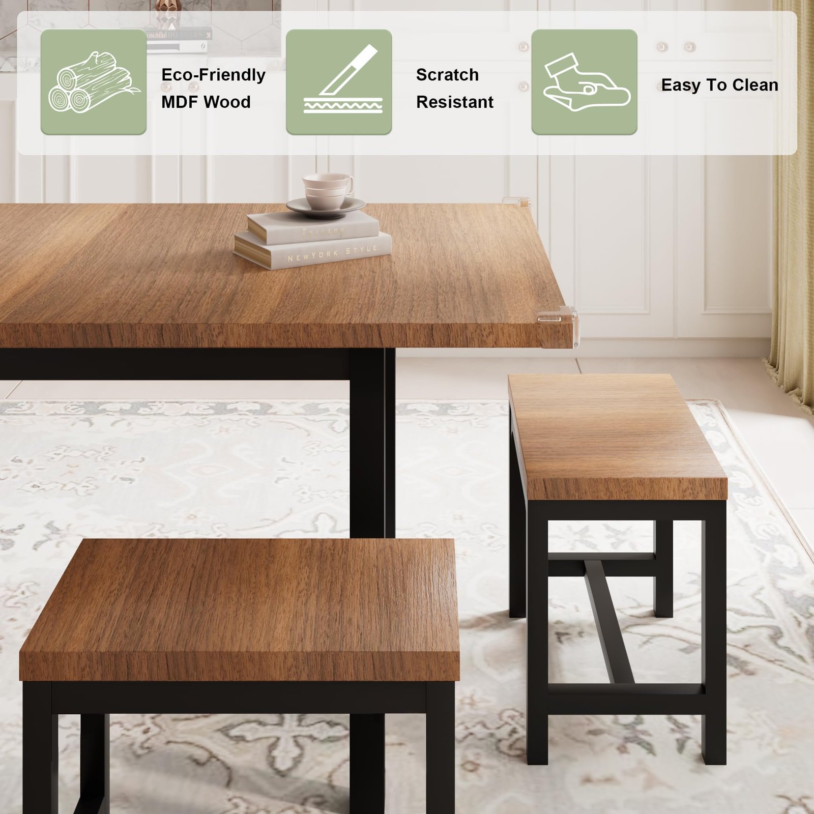 YOSIMFUR 5-Piece Dining Table Set for 4-8 People, 63 - Image 57