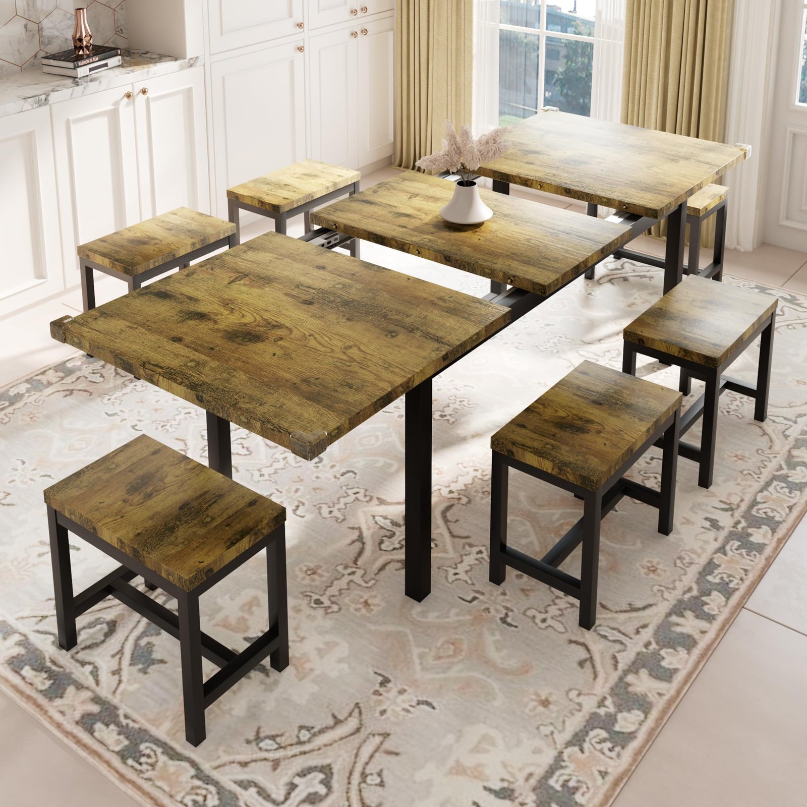 YOSIMFUR 5-Piece Dining Table Set for 4-8 People, 63 - Image 45