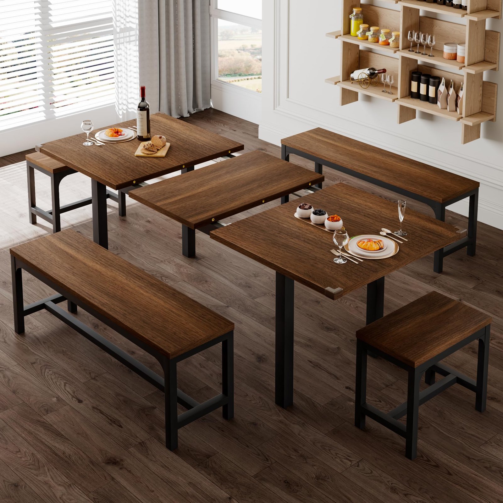 YOSIMFUR 5-Piece Dining Table Set for 4-8 People, 63 - Image 3