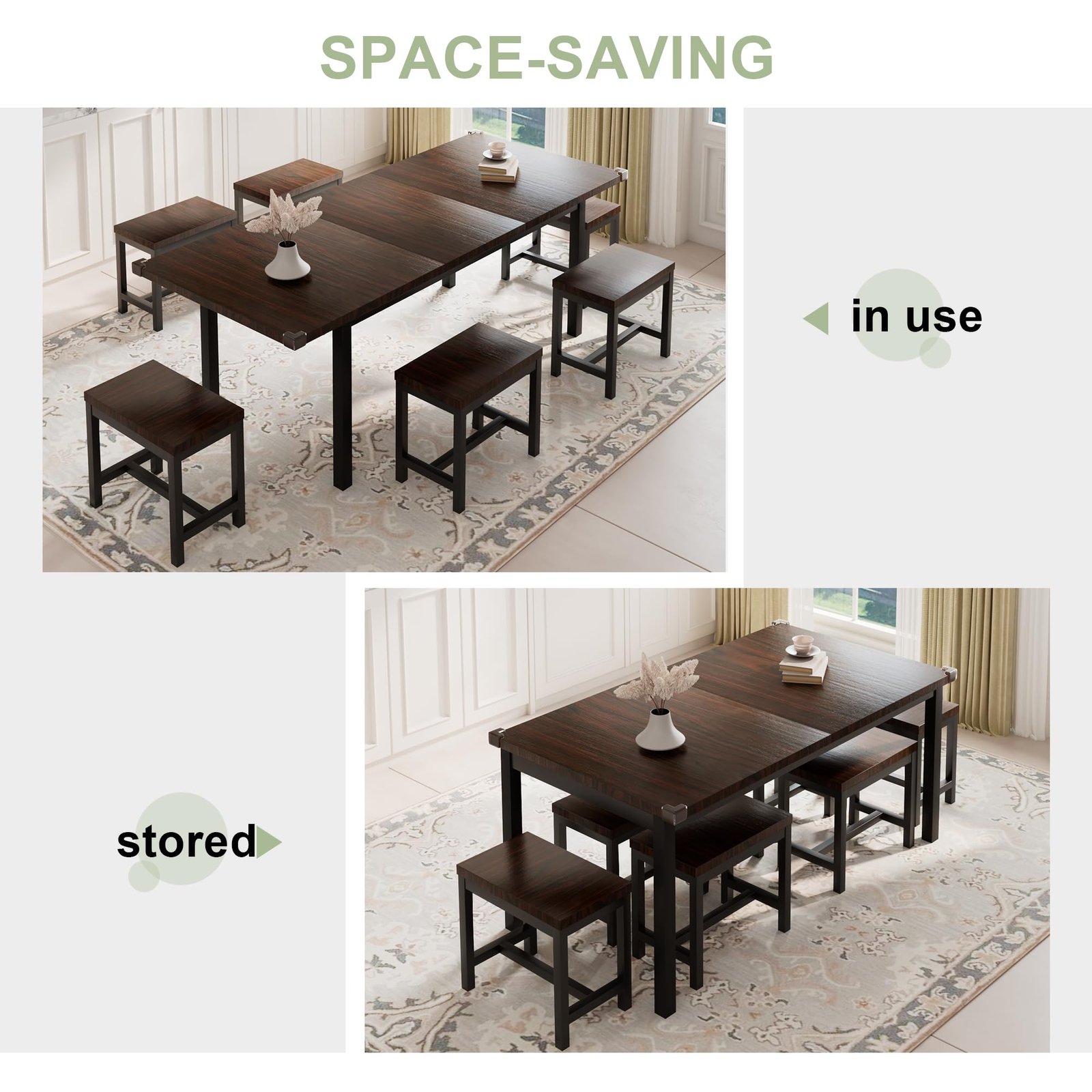YOSIMFUR 5-Piece Dining Table Set for 4-8 People, 63 - Image 35