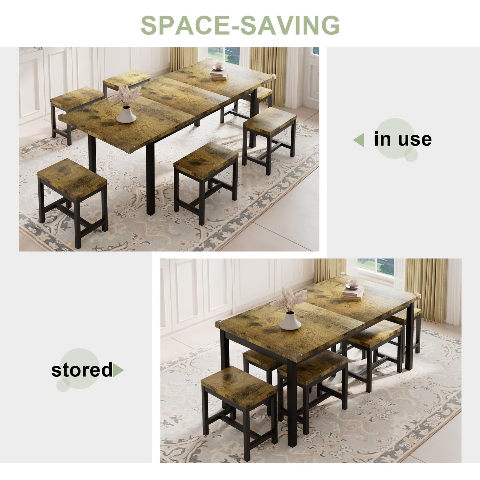 YOSIMFUR 5-Piece Dining Table Set for 4-8 People, 63 - Image 42