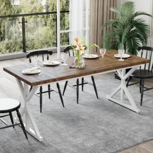 YOSIMFUR Dining Table for 6-8 People, 70.8 Inch Rectangular Wood Dining Table, Rustic Kitchen Table with Extra Heavy Duty Metal Legs for Dining Room - Rustic Oak/White