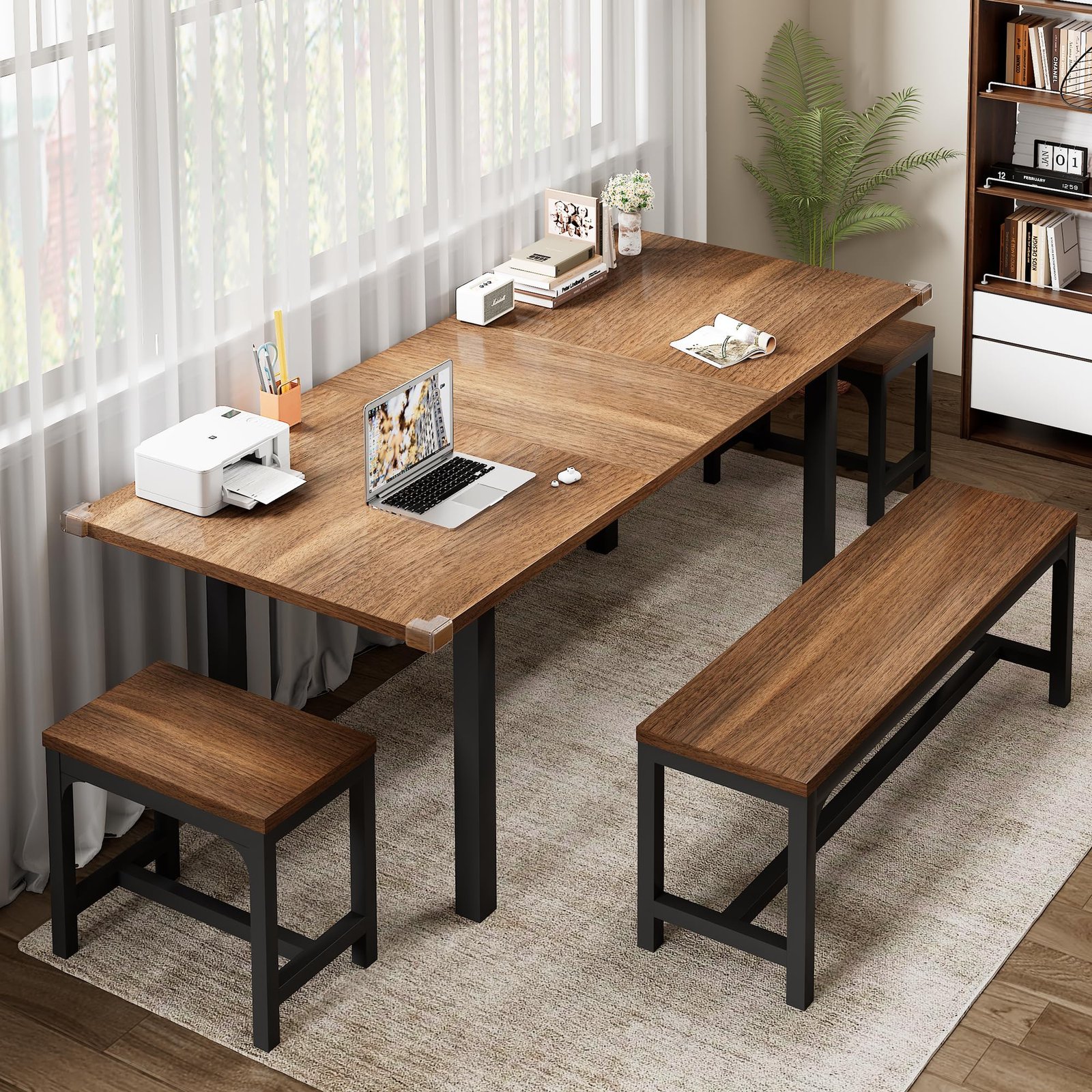 YOSIMFUR 5-Piece Dining Table Set for 4-8 People, 63 - Image 8
