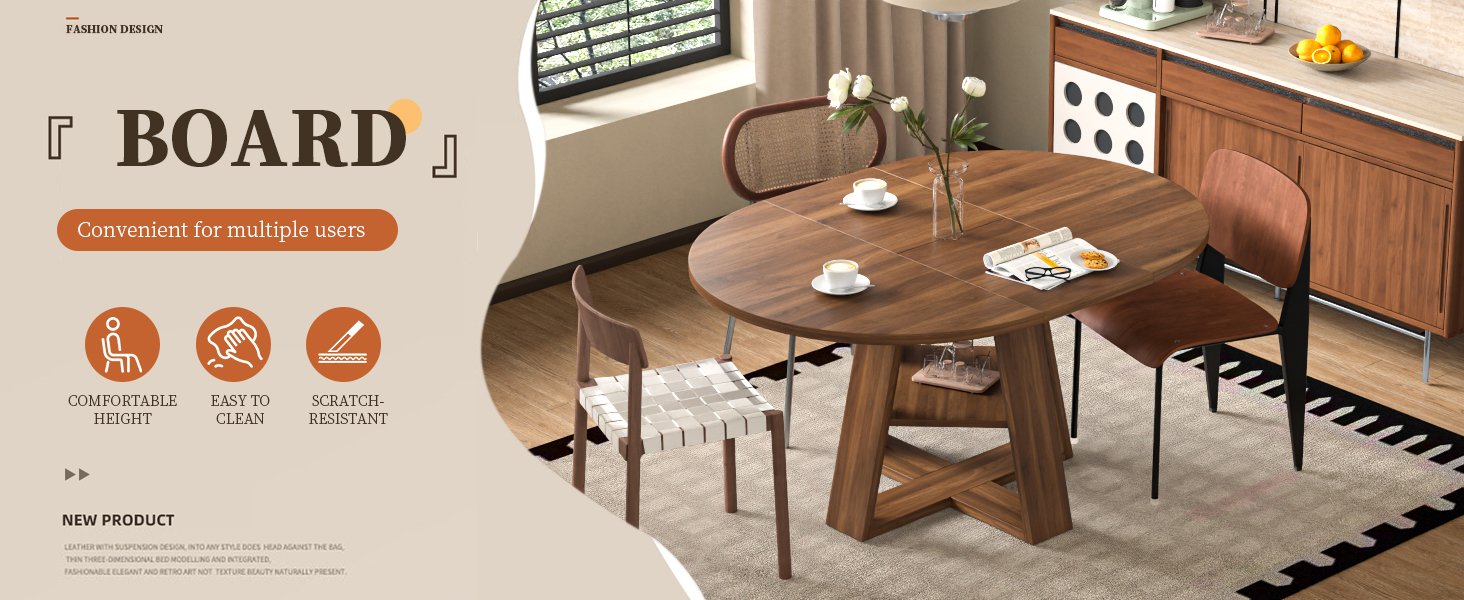 43.3in-59in Extendable Round Dining Table